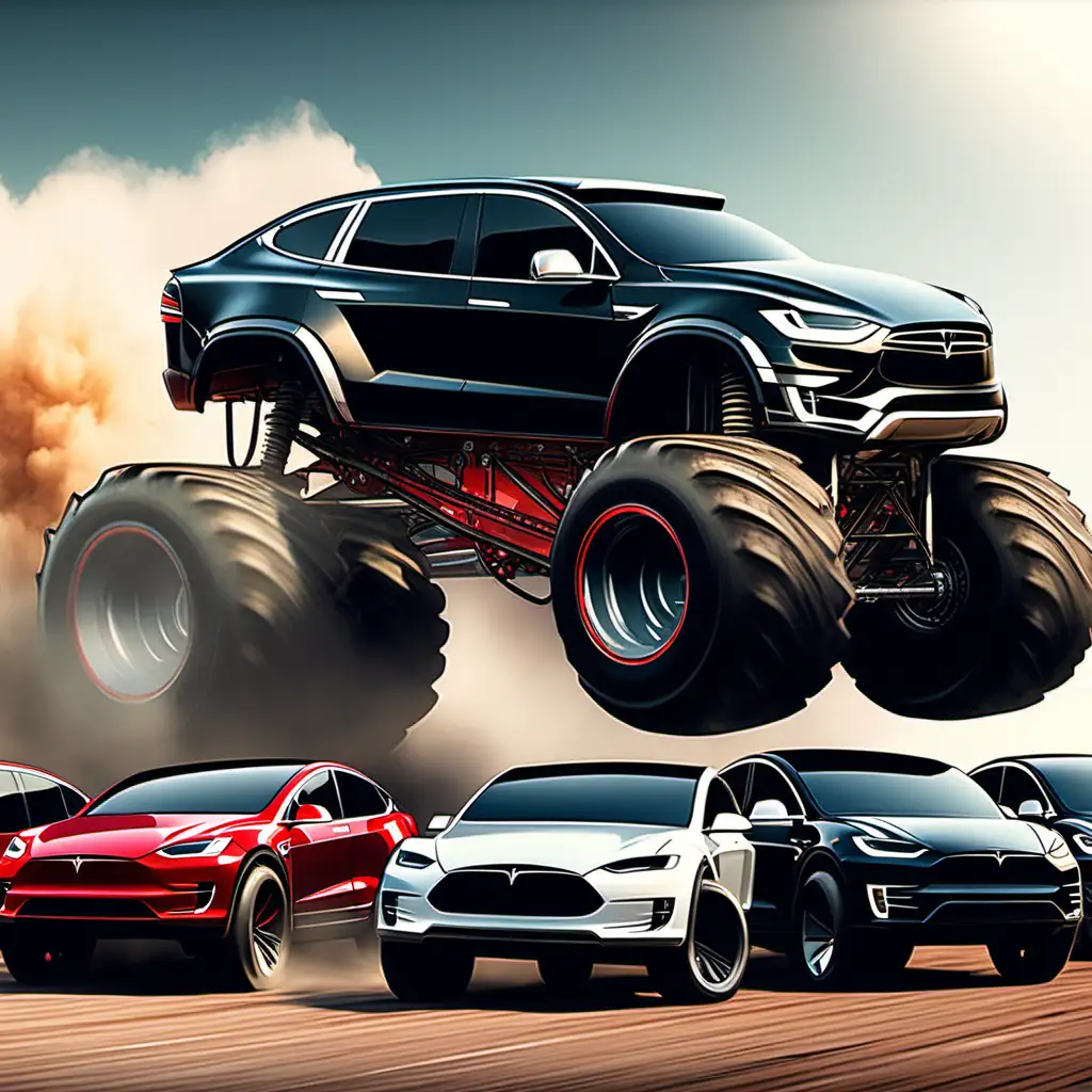 Powerful Monster Truck Crushing Tesla Cars in Spectacular Display