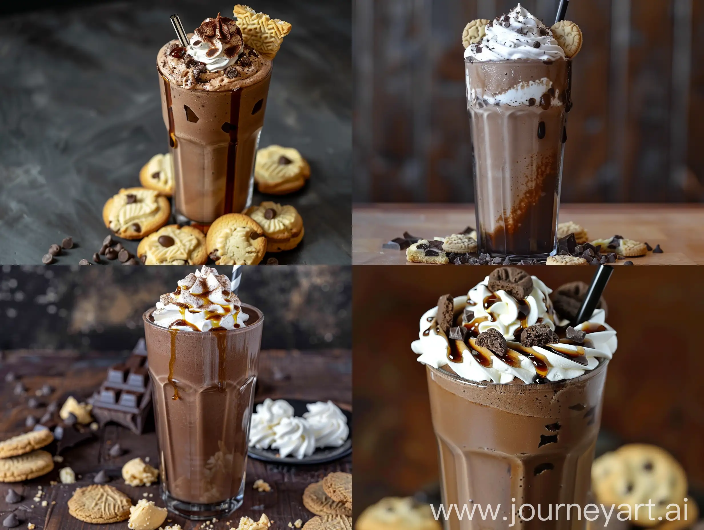 Chocolate frappe with whipped cream, syrup and cookies