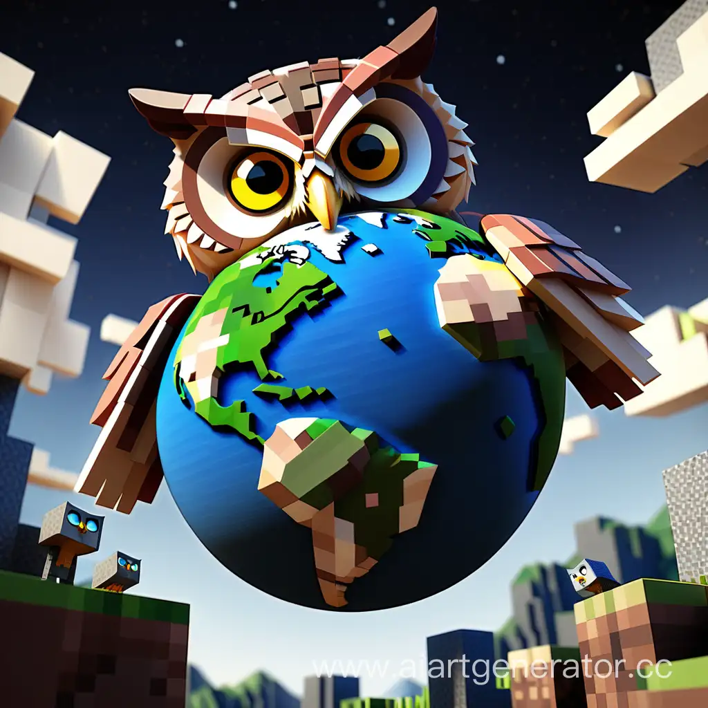 Minecraft-Owl-Holding-Earth-Digital-Artwork-of-an-Owl-with-Planet-Earth-in-Minecraft-Setting
