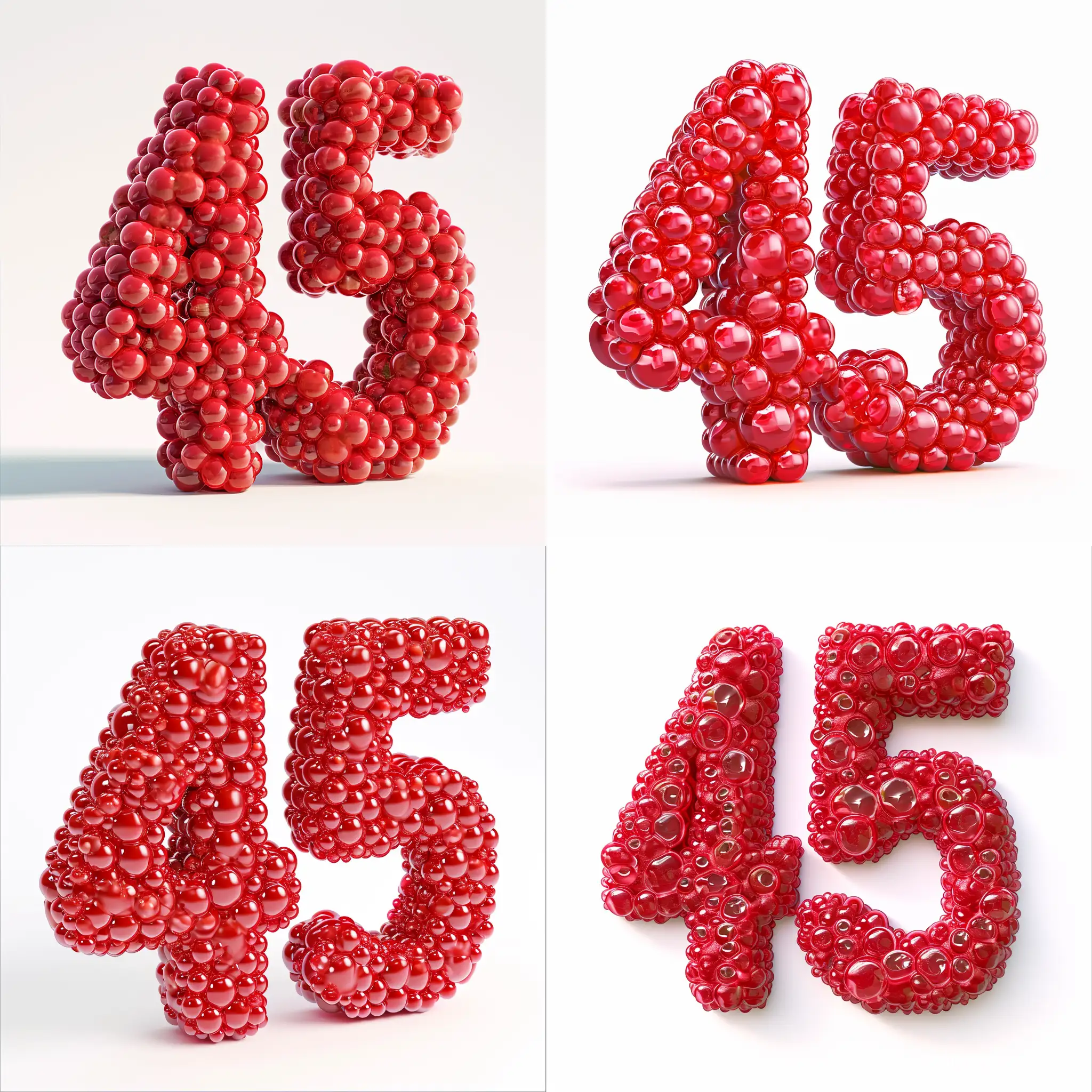 Vibrant-Red-Number-45-with-RaspberryLike-Bubbles-on-White-Background