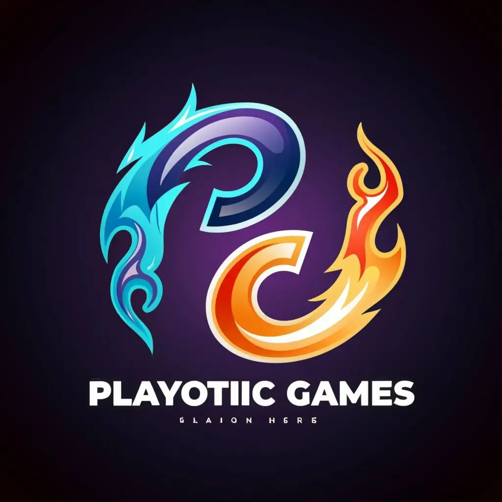 logo, Flaming P and G, with the text "Playotic Games", typography, be used in Internet industry
