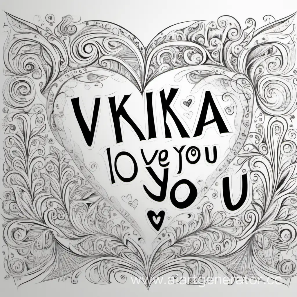 Нарисуй обо с надписями Вика я тебя люблю от руки