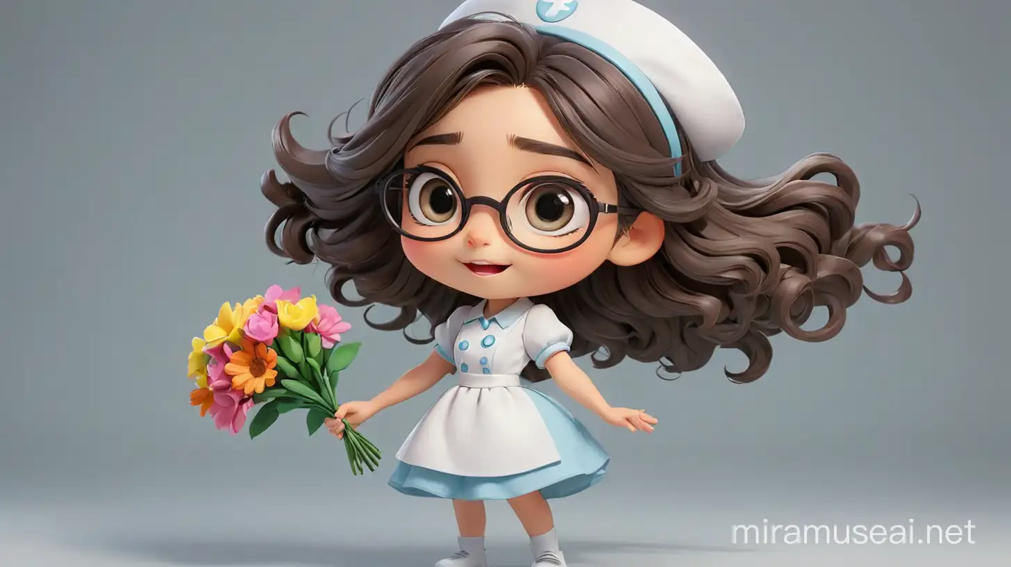 Bright Eyed Nurse Girl Holding Flowers Disney Style 3D Render Art