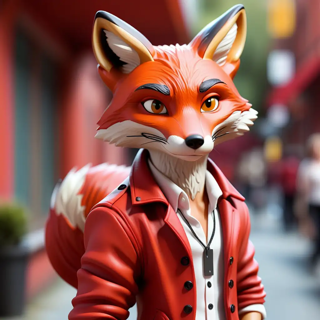 Friendly Fox Portrait in Stylish Red Jacket with White Shirt