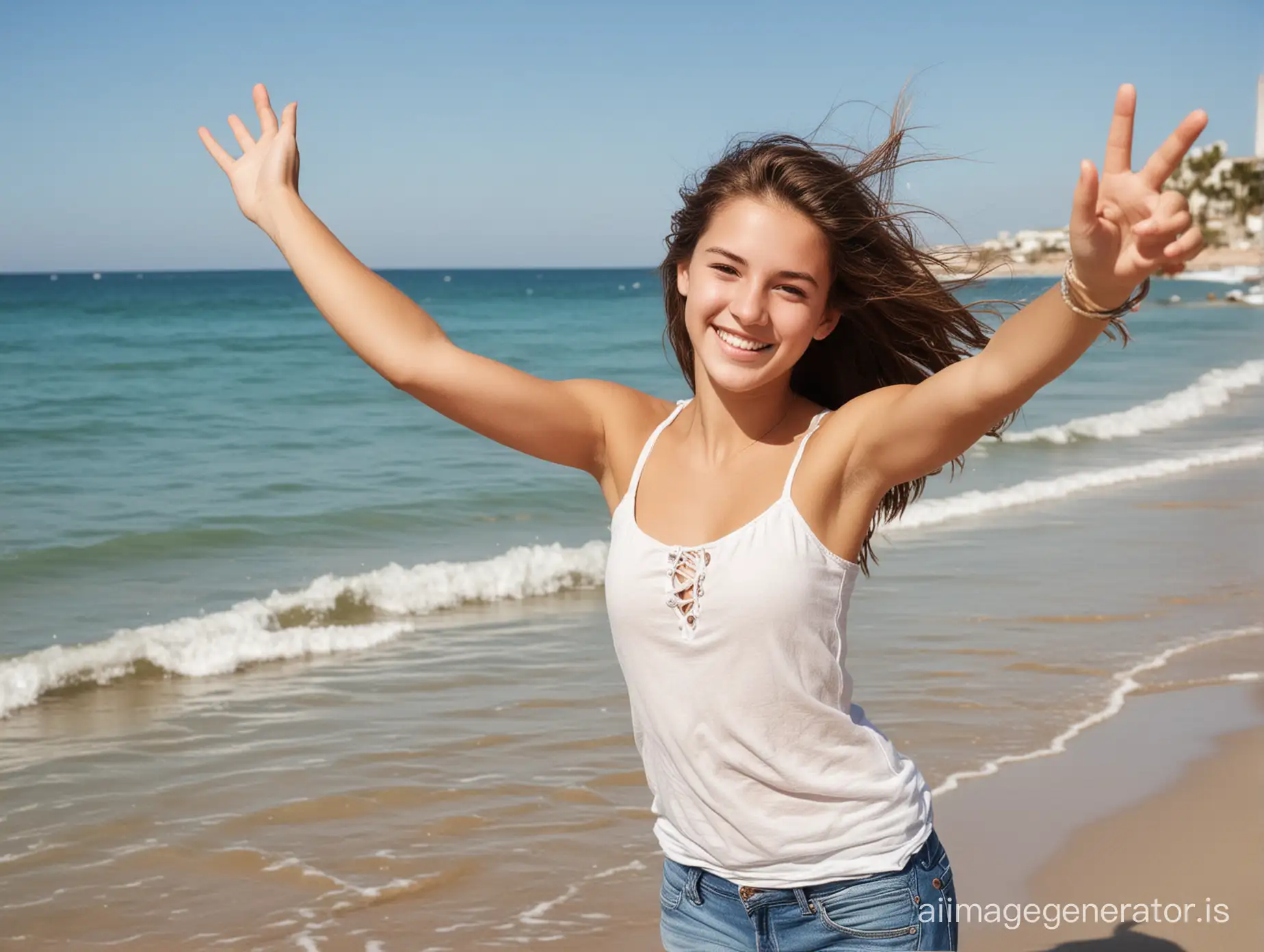 A 17 years old Teenager Girl at beach, Happy