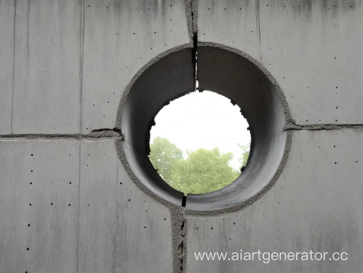 Concrete wall with a hole and reinforcement