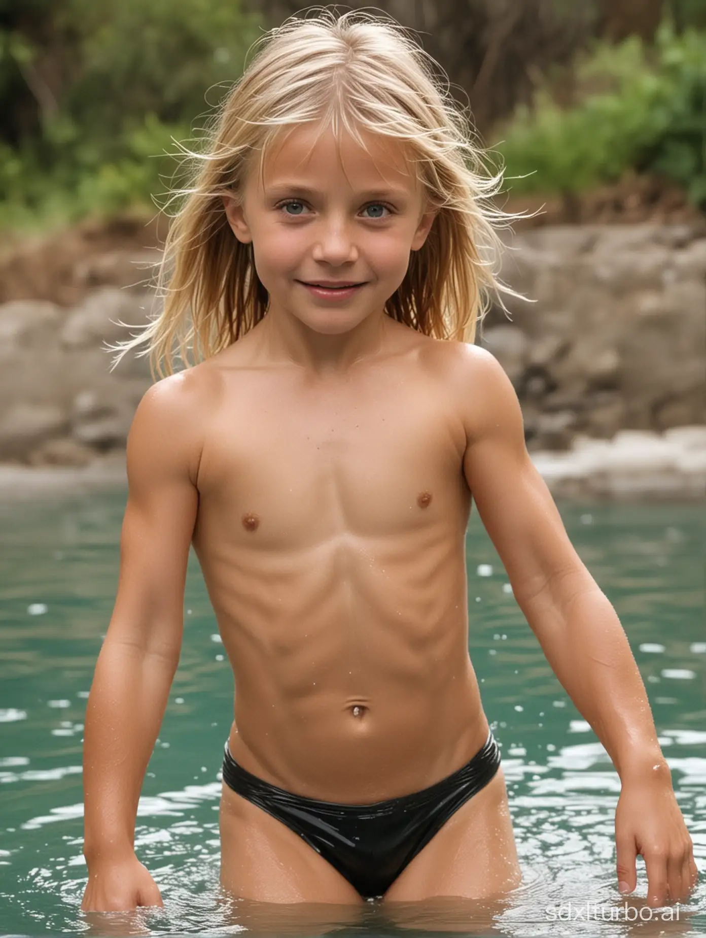 Cameron Diaz at 8 years old, very muscular abs, bathing
