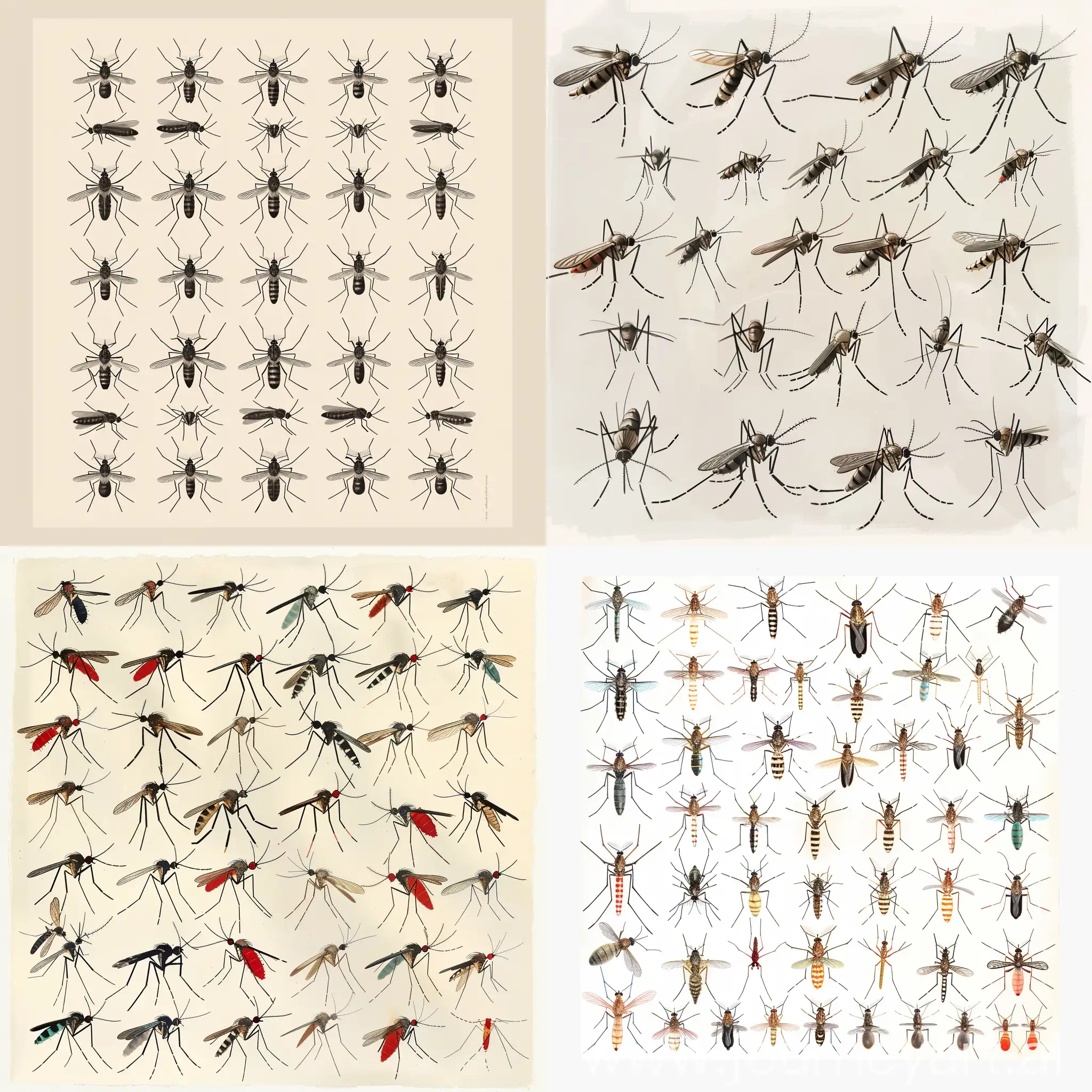 36 комаров в разных художественных стилях