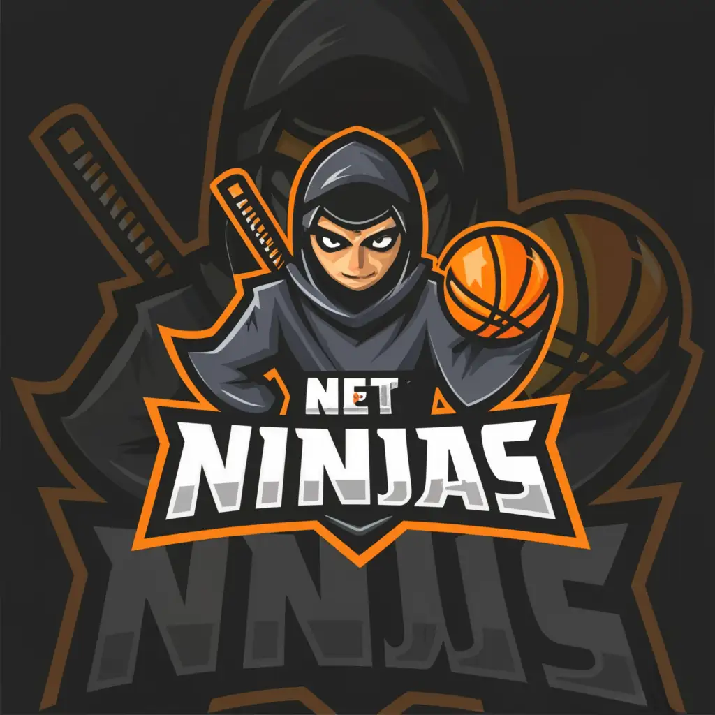 a logo design, with the text 'Net Ninjas', main symbol:basketball, ninja, Moderate, be used in Sports Fitness industry, clear background