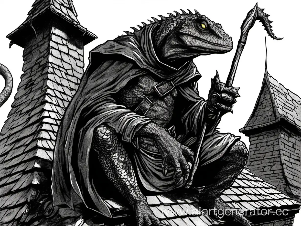 Mysterious-Lizardman-Perched-on-Rustic-Rooftop-at-Dusk