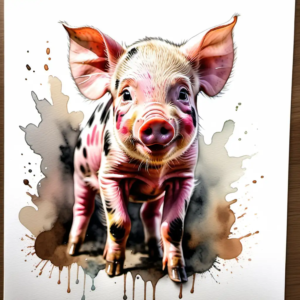 Adorable Piglet in Realistic Watercolor Style