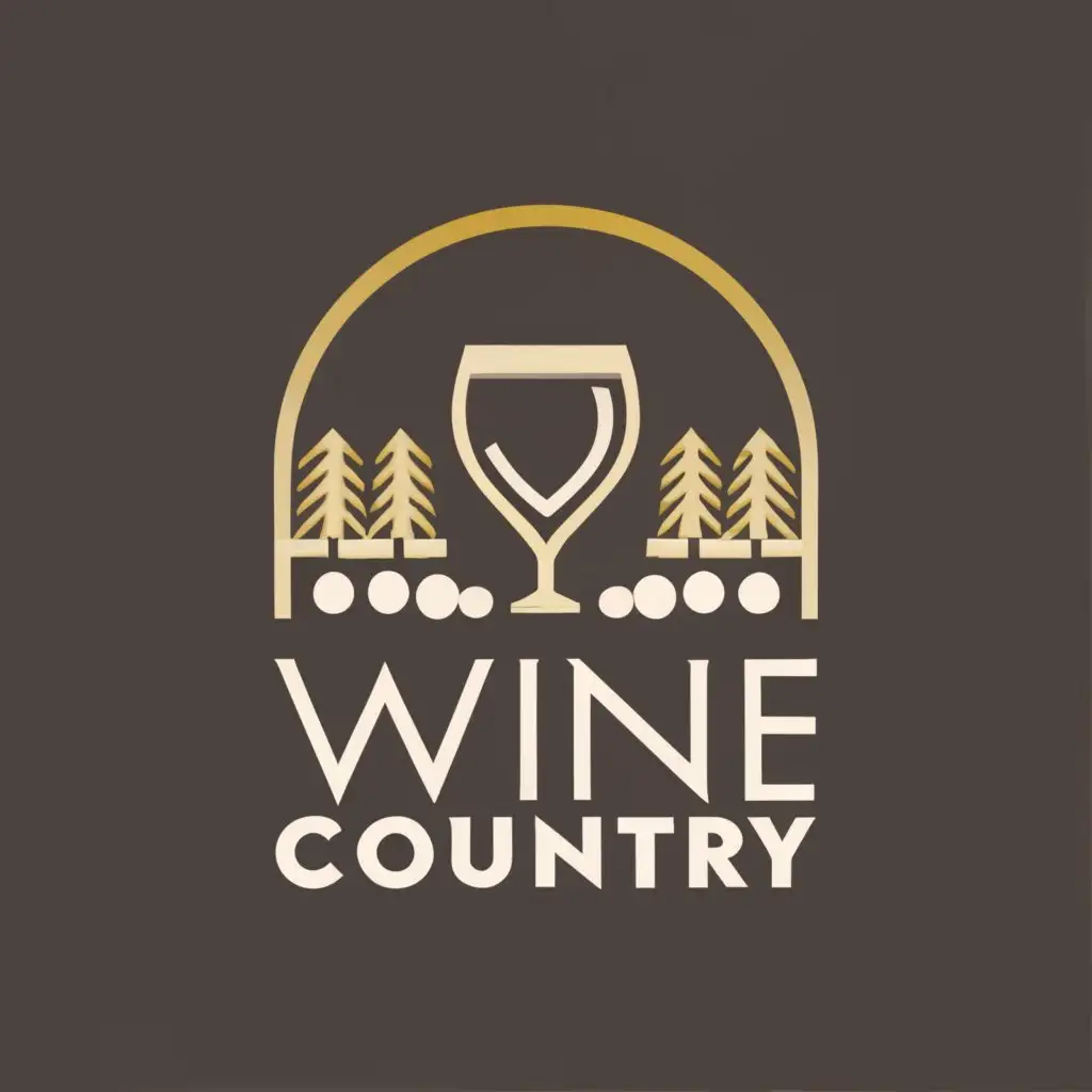 logo, logo, vector, emblem, shimmering, Winecountry, sonoma, redwoods, insignia, wine glass, grapes, grape field, golden ratio, modern, gold, black, green, indigo, white, with the text "wine country sonoma", typography, be used in Nonprofit industry