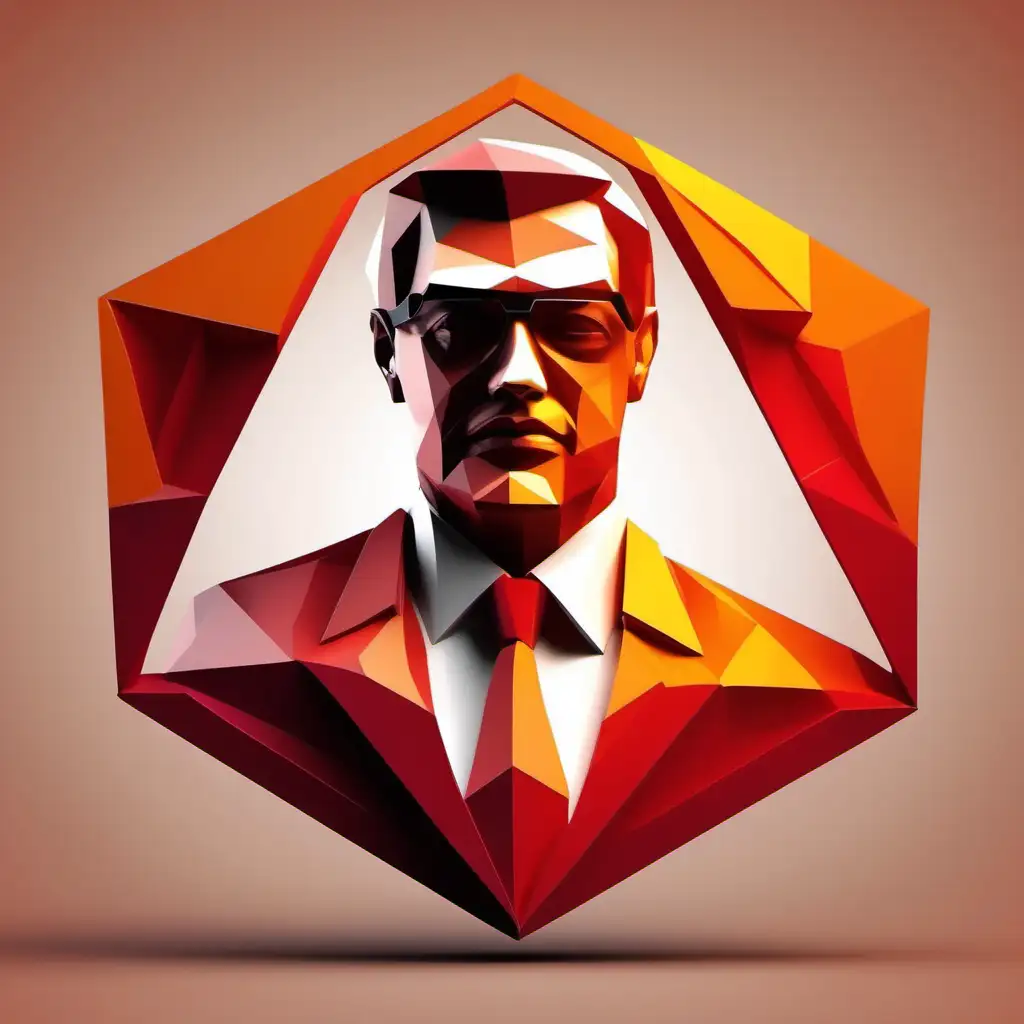 3D polygon business man portrait logo warm colours