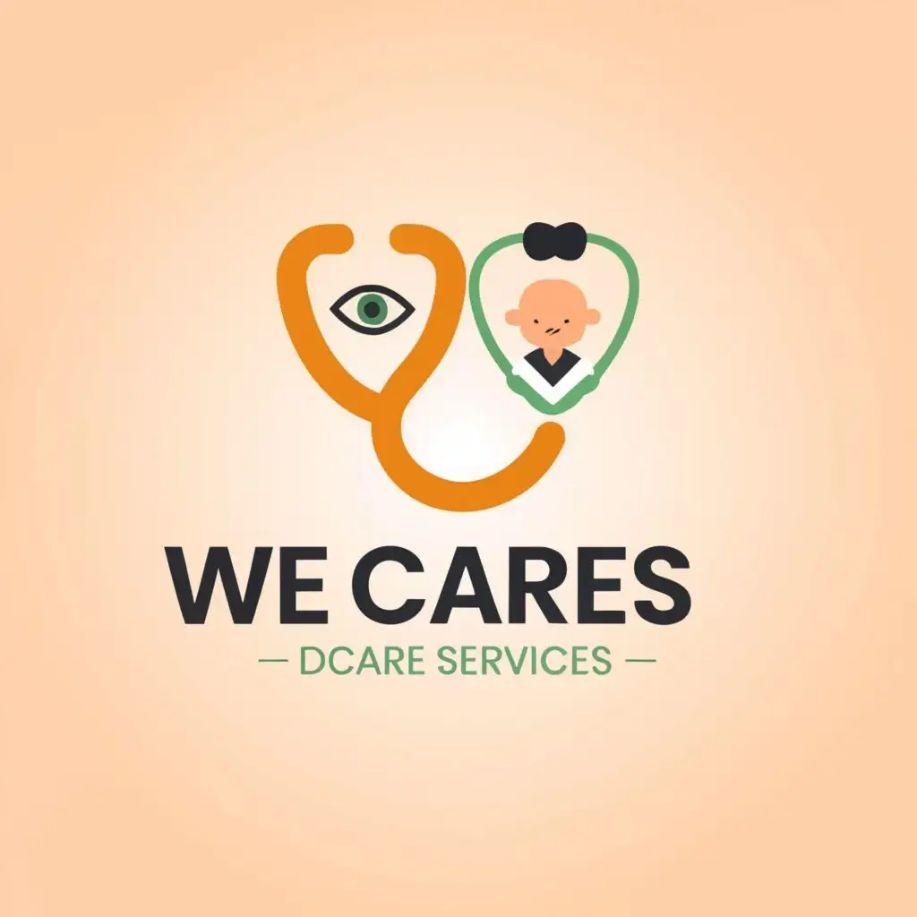 a logo design,with the text "We cares", main symbol:Health care and daycare Services and child daycare,Moderate,be used in HEALTH CARE industry,clear background