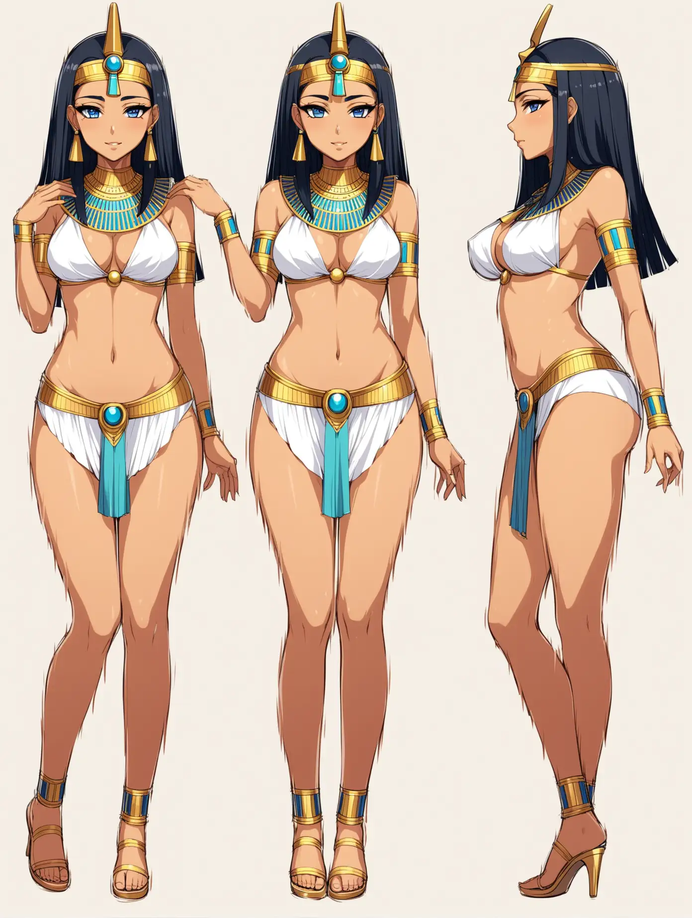 Sexy Anime ancient egypt queen, full body, 2 poses