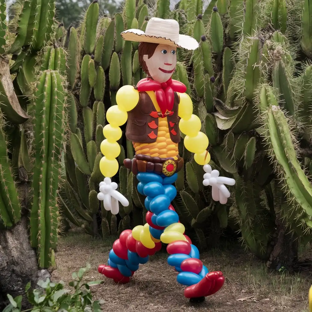 Balloon Cowboy Walking Among Thorny Cacti