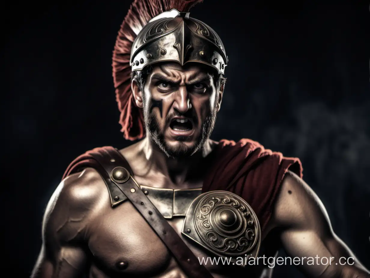Фото древнего грека воина , с грозным выражением лица и спортивным телом