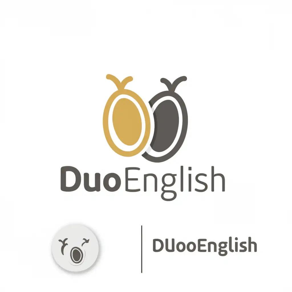 a logo design,with the text "DuoEnglish", main symbol:two beans one is small one is big on a white plate,Moderate,be used in Education industry,clear background