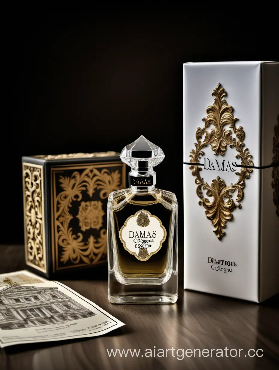 a bottle of damas cologne sitting next to a box, a flemish Baroque by Demetrios Farmakopoulos, instagram contest winner, dau-al-set, dynamic composition, contest winner, feminine