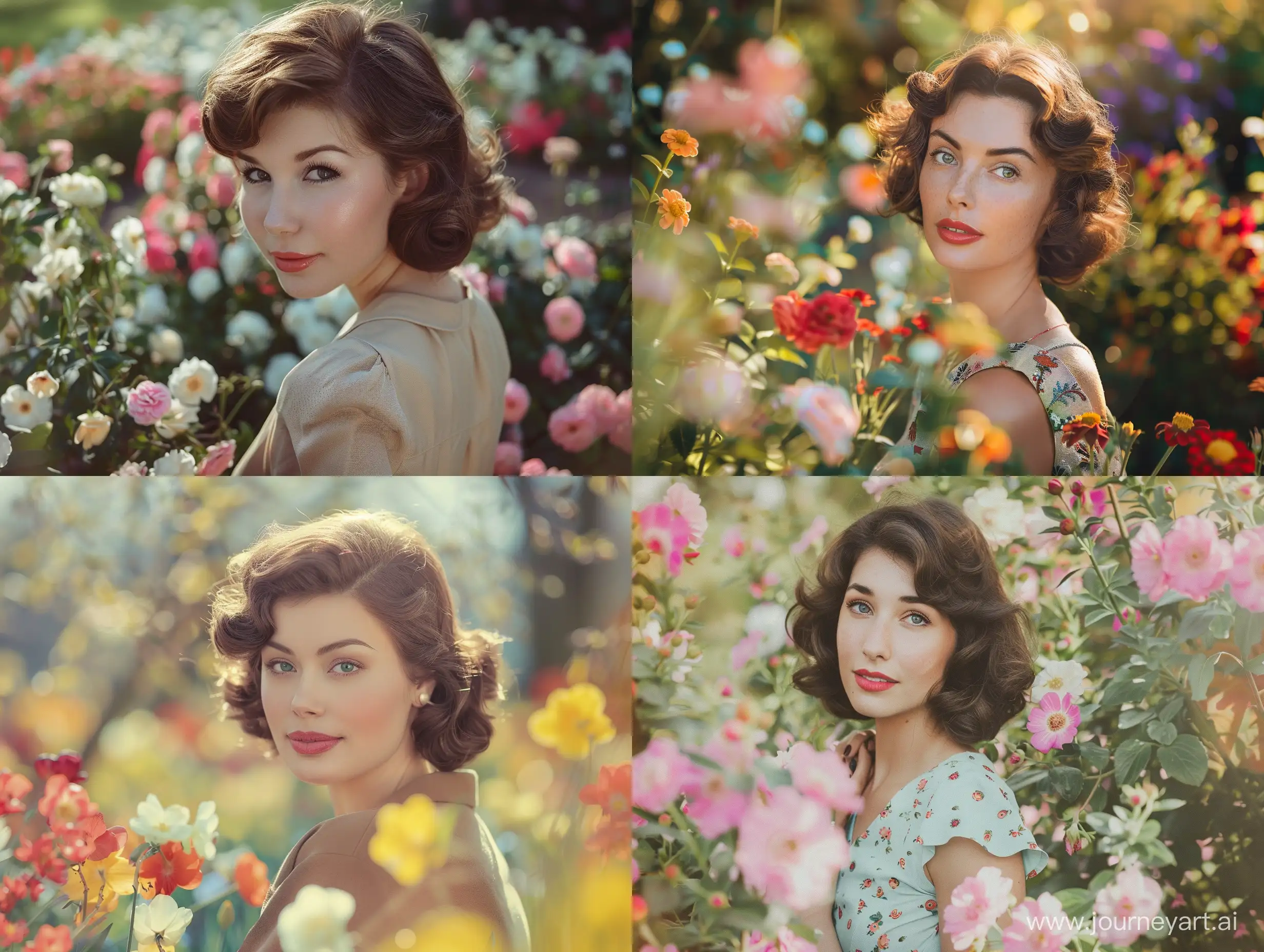 Elegant-Woman-in-Her-50s-Amidst-Blossoms-in-a-Serene-Garden-Portrait