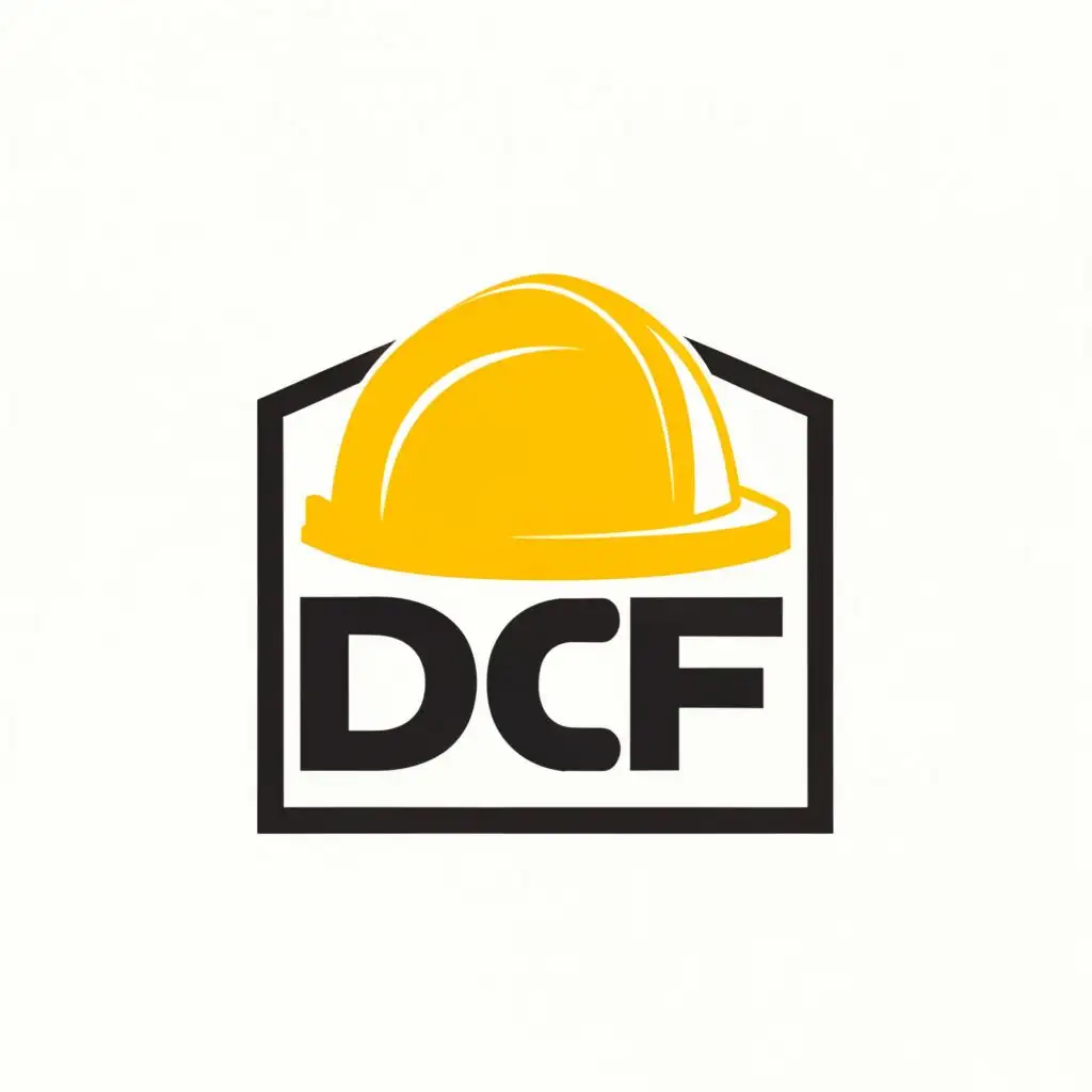 a logo design,with the text "DCF", main symbol:Yellow Hard Hat,Moderate,be used in Construction industry,clear background