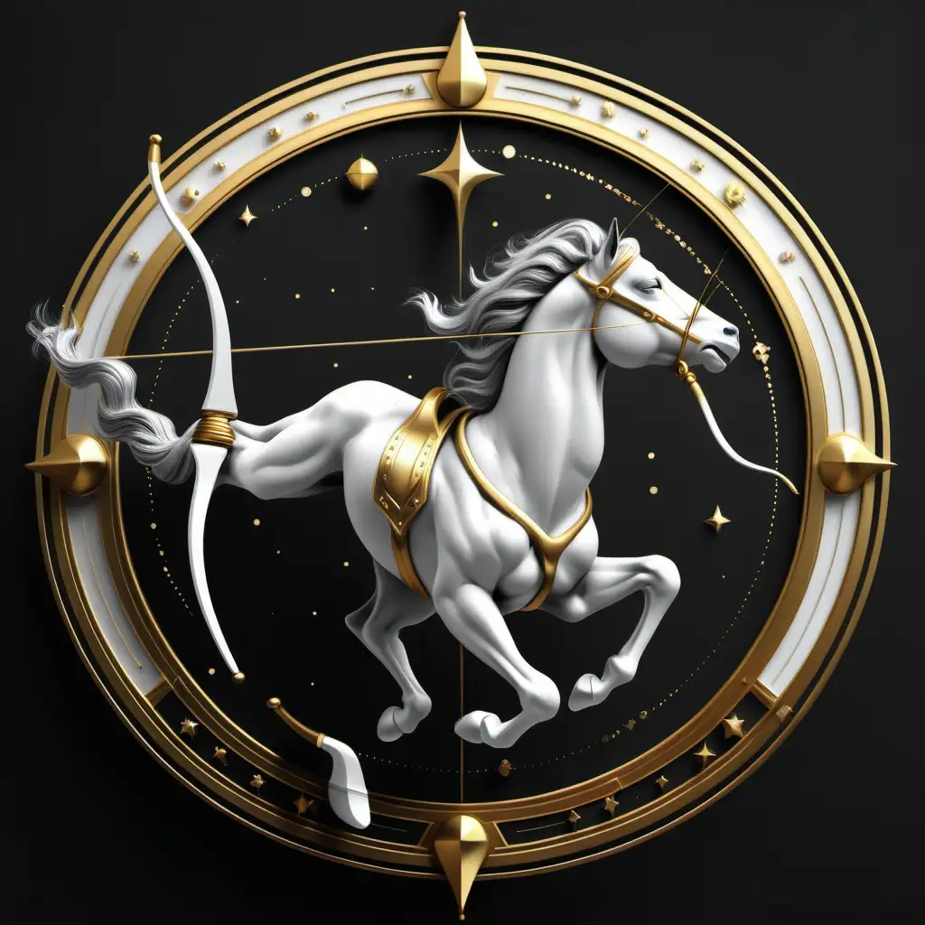 Realistic Sagittarius Black and White and Gold Art
