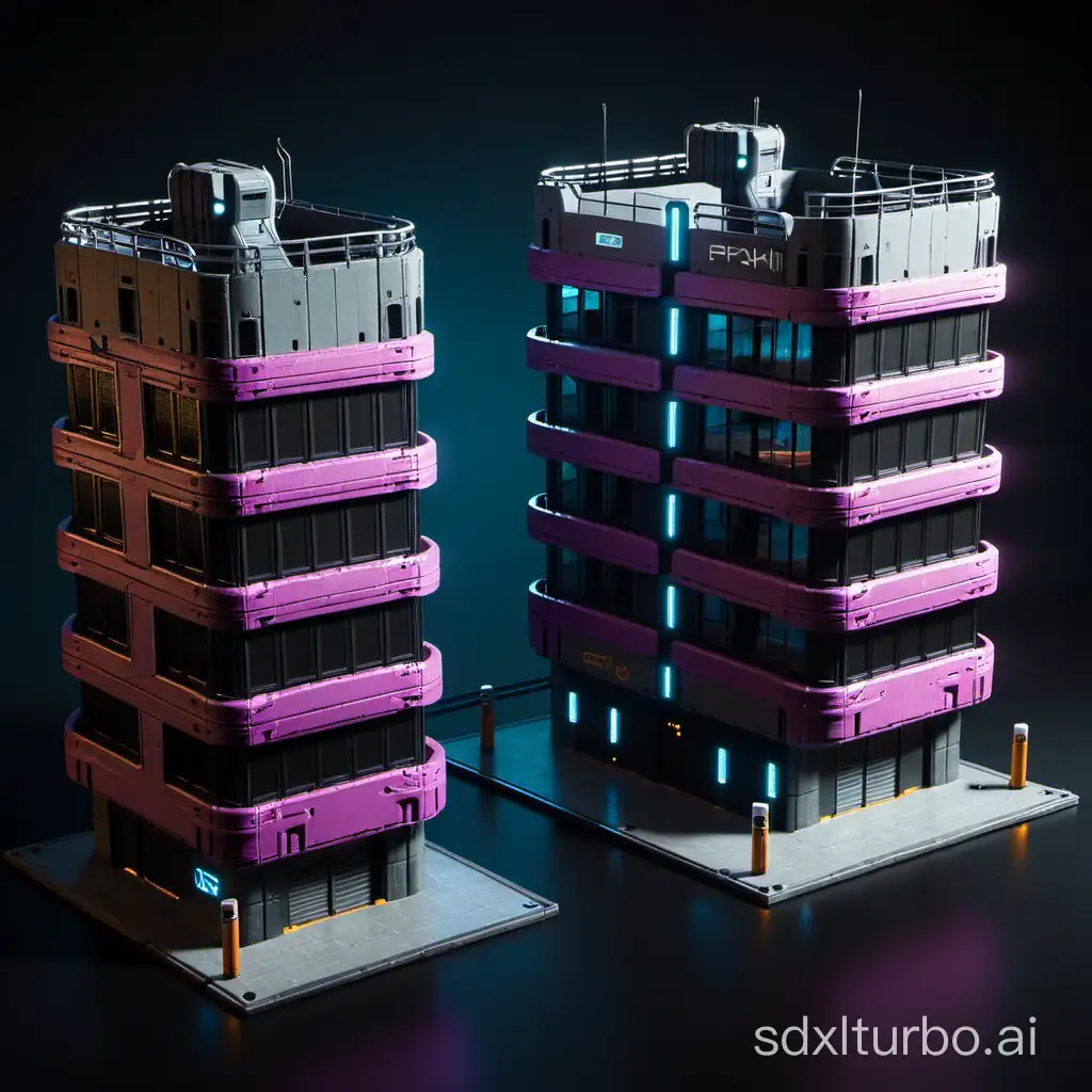Cyberpunk, one buildings, flat walls
