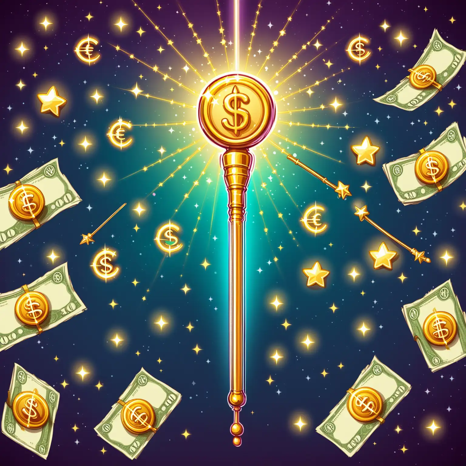 magic wand with money symbols 