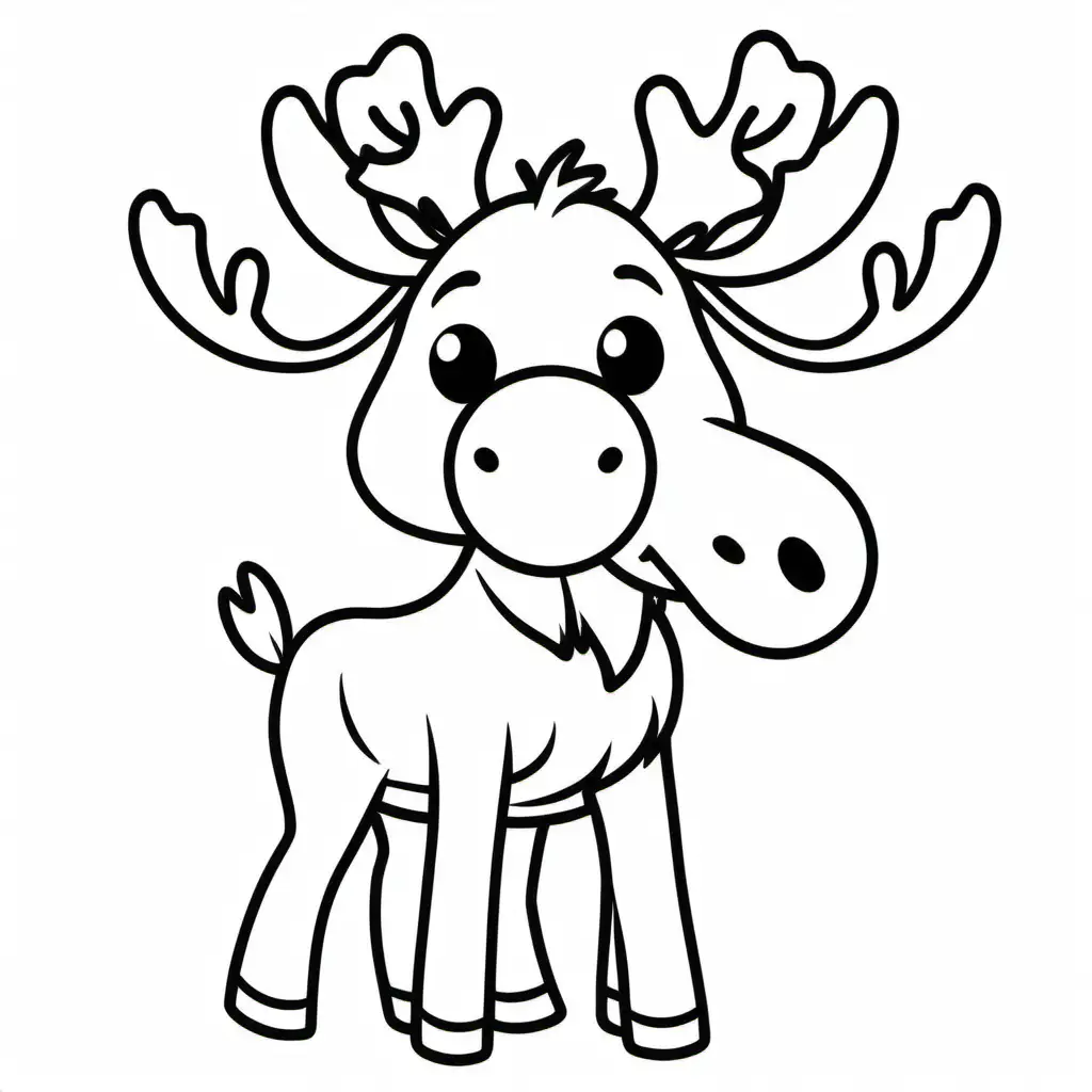 Adorable Small Moose Coloring Page on a Clean White Background