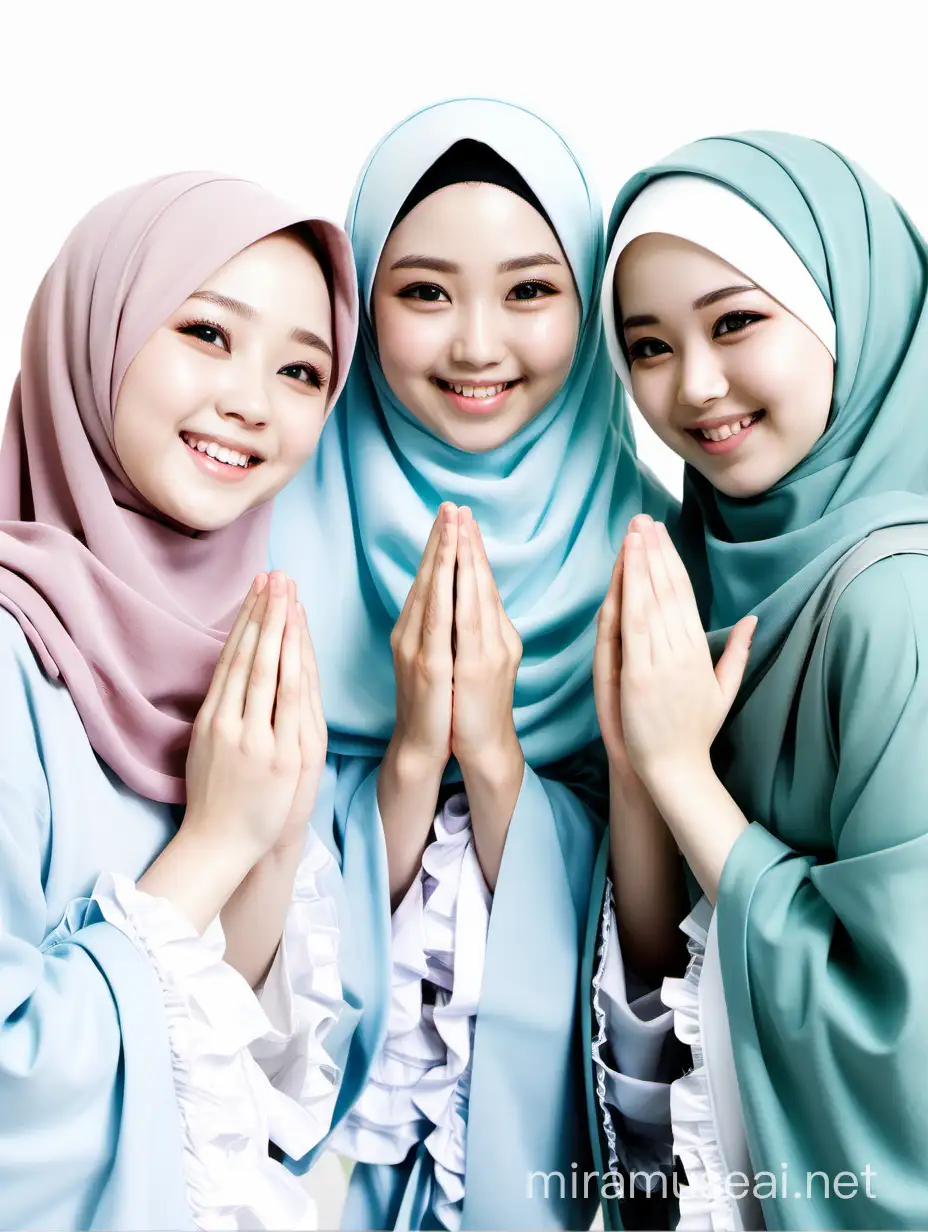 Three Beautiful Japanese Girls in Prayer Hijabs