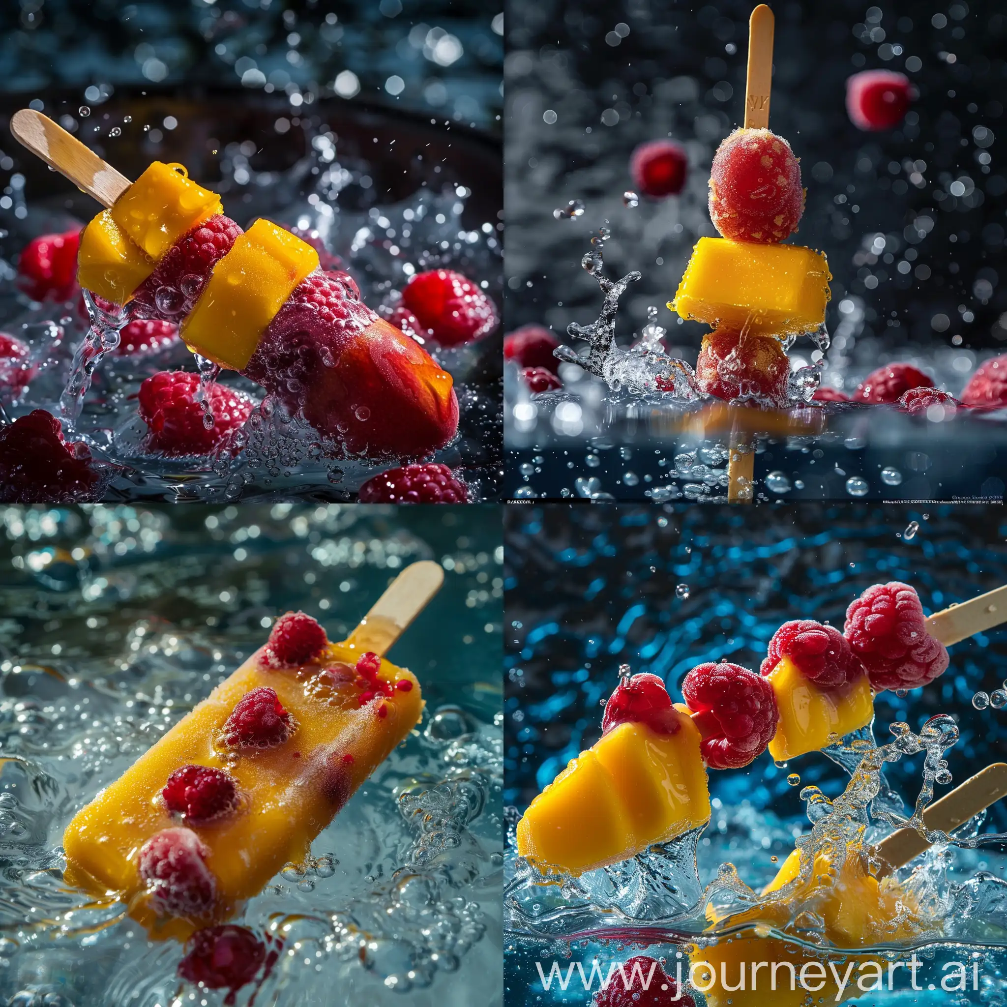 Premium-Mango-and-Raspberry-Fruit-Ice-on-Stick-Immersed-in-Water