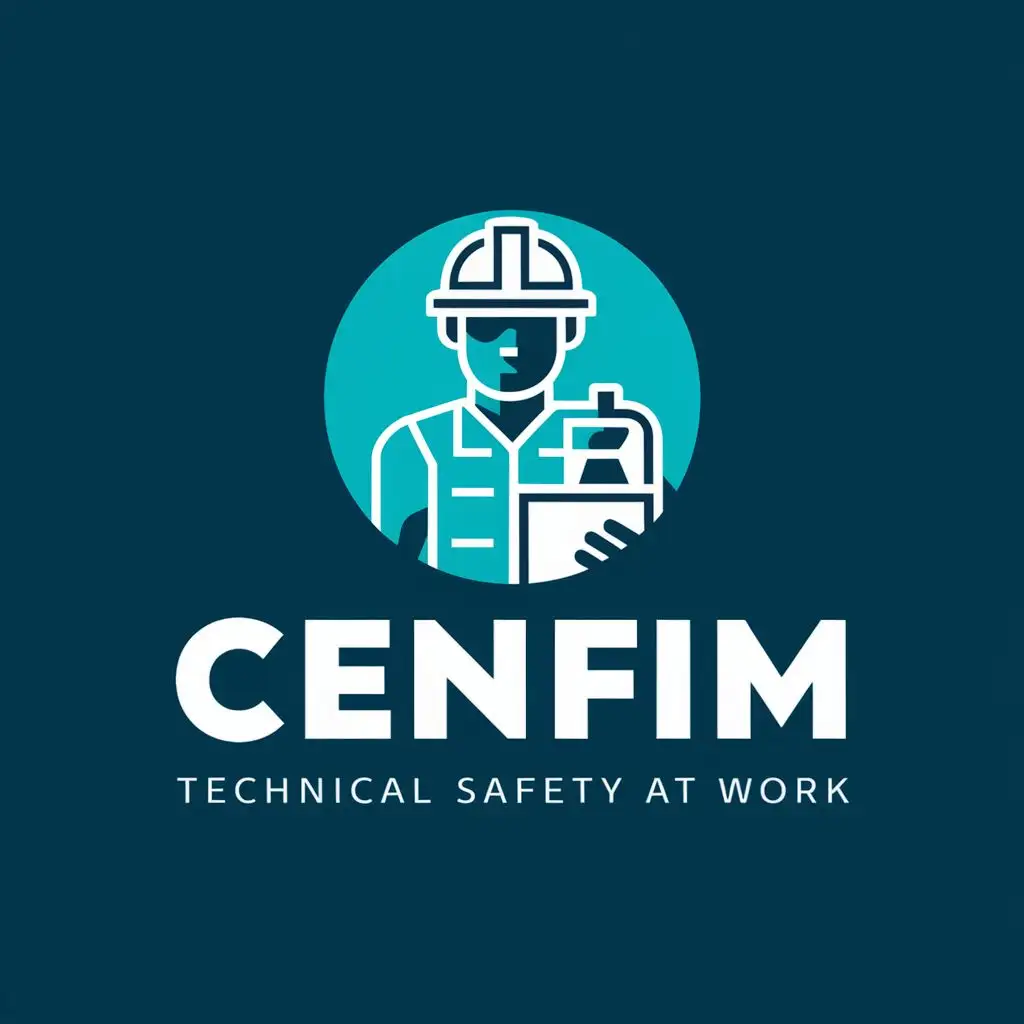logo, Safety technician at work, in shades of blue, with the text "Cenfim Technical Safety at Work", typography