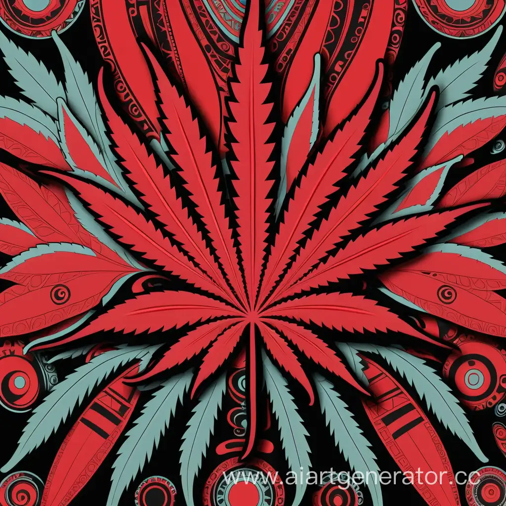 cannabis,red,black,psychedelic,tribal,ethnic,