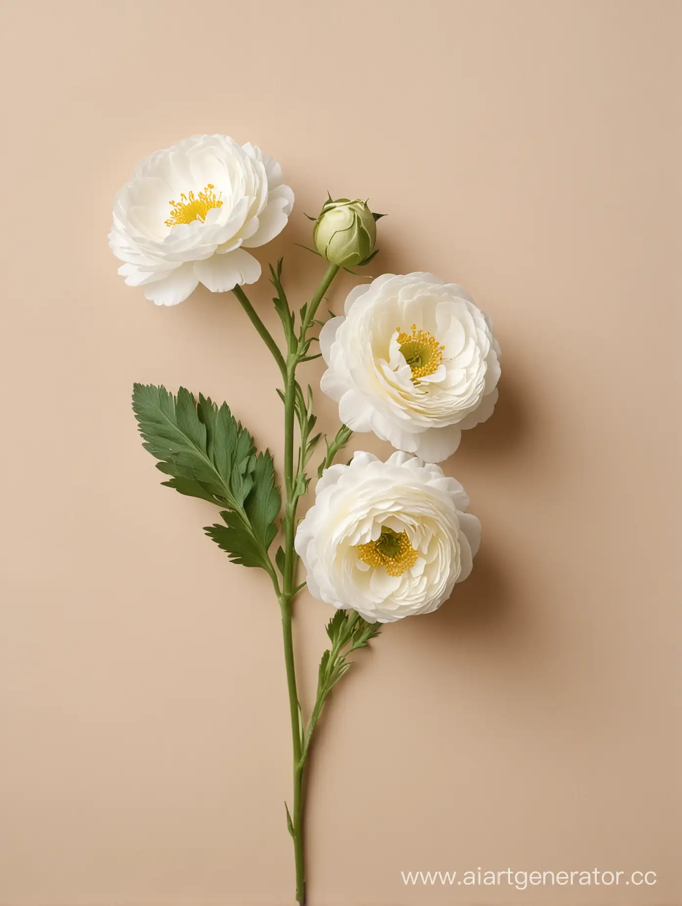 Elegant-White-Ranunculus-Flowers-on-Soft-Beige-Background-Minimalist-Floral-Art