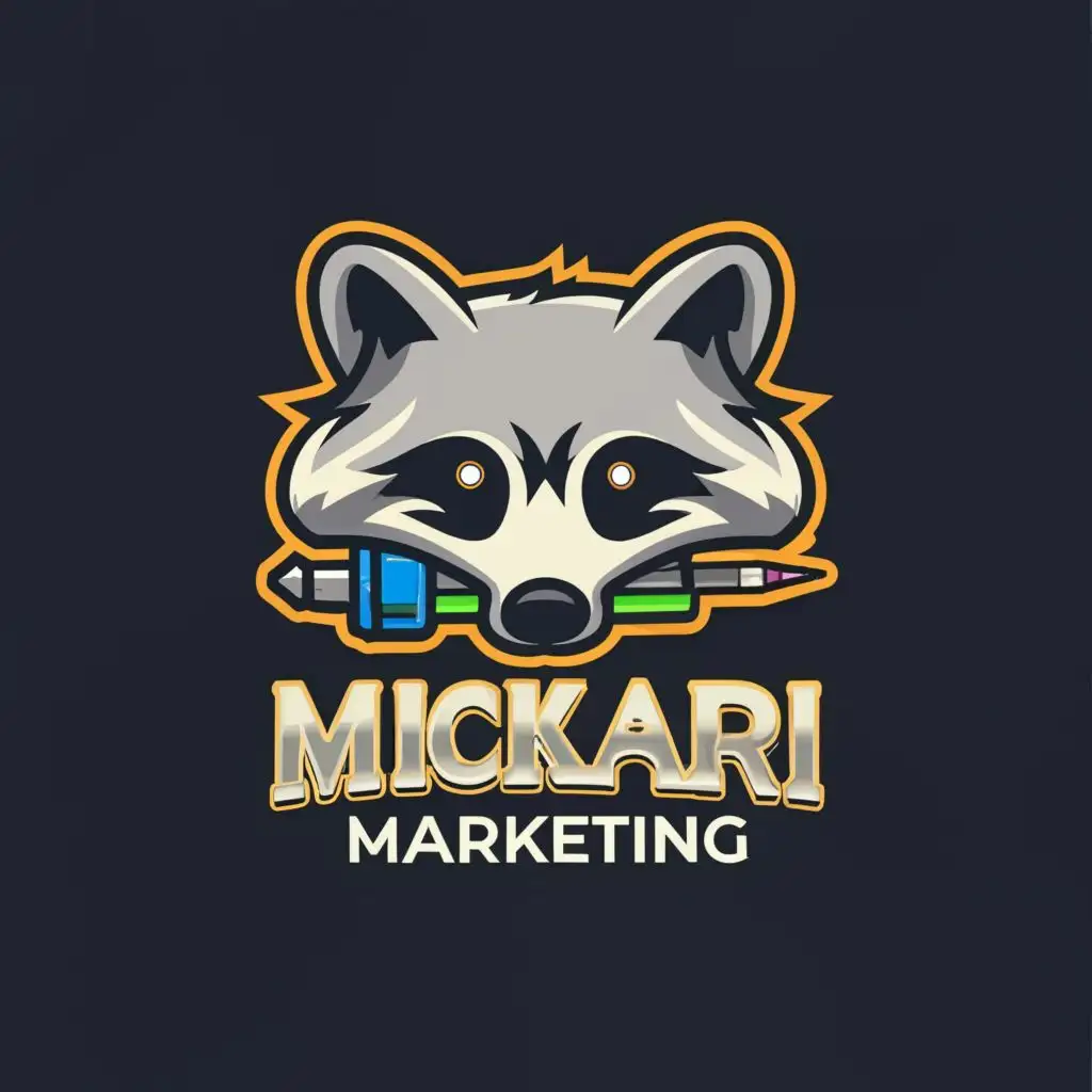 LOGO-Design-For-Mickari-Marketing-Playful-Raccoon-with-Pen-Light-and-Unique-Typography-for-Retail-Excellence
