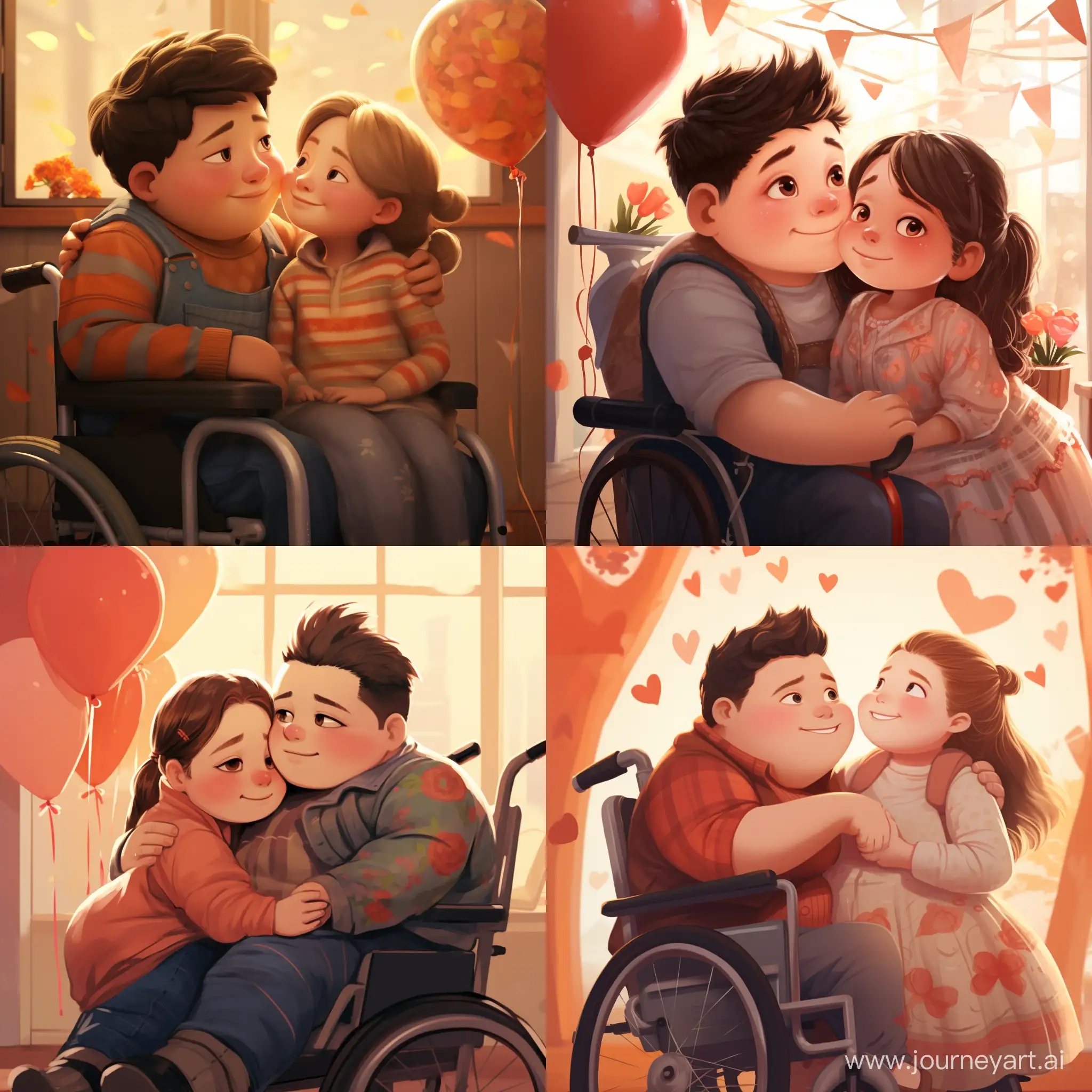 Affectionate-Chubby-Boy-Hugging-Girl-in-Wheelchair