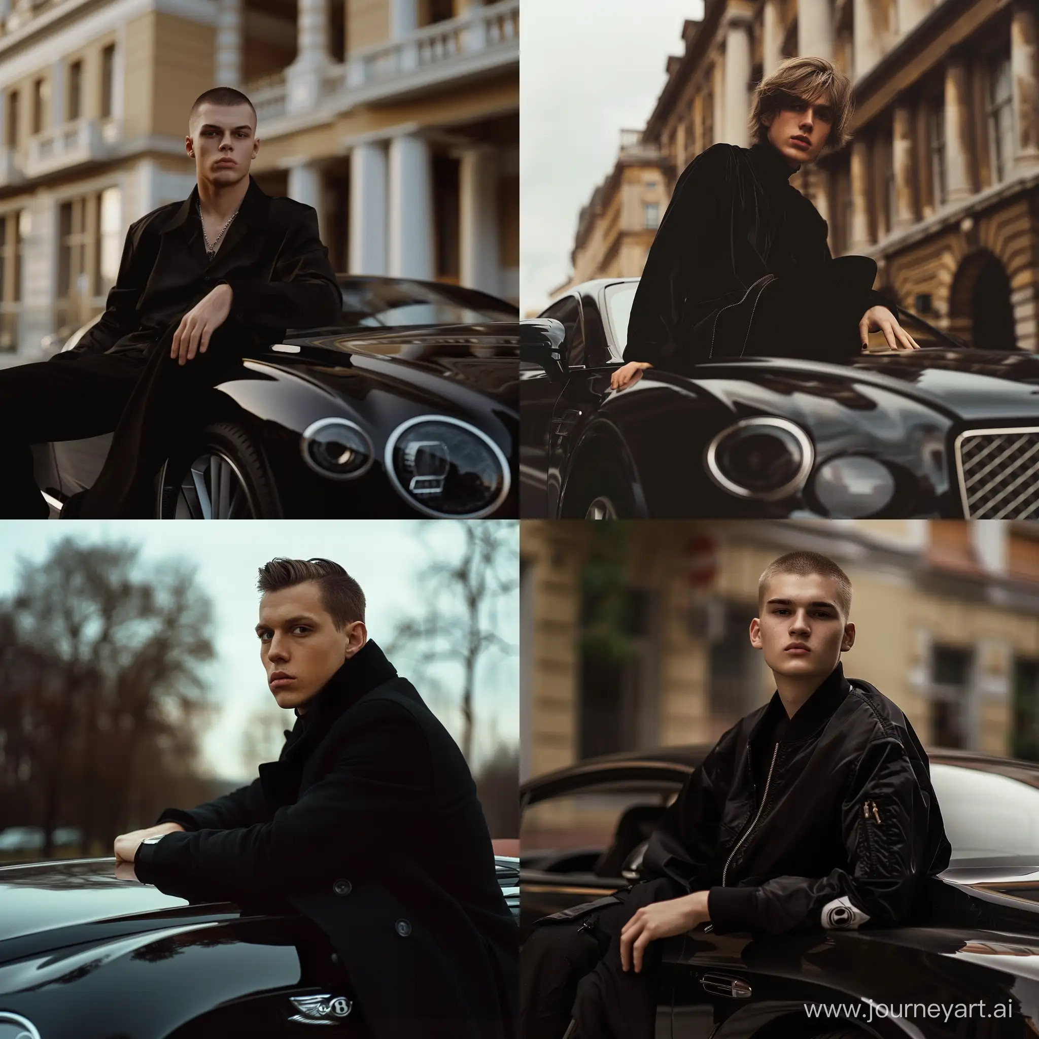 Stylish-Young-Adult-Poses-on-Black-Bentley-in-Cinematic-35mm-Film-Style