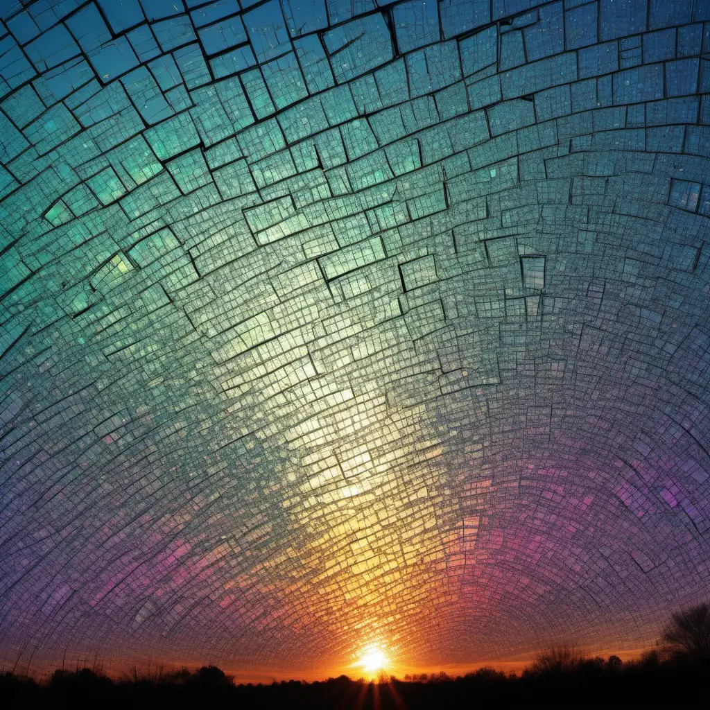 Vibrant Sky Shattered with Iridescent Cracks