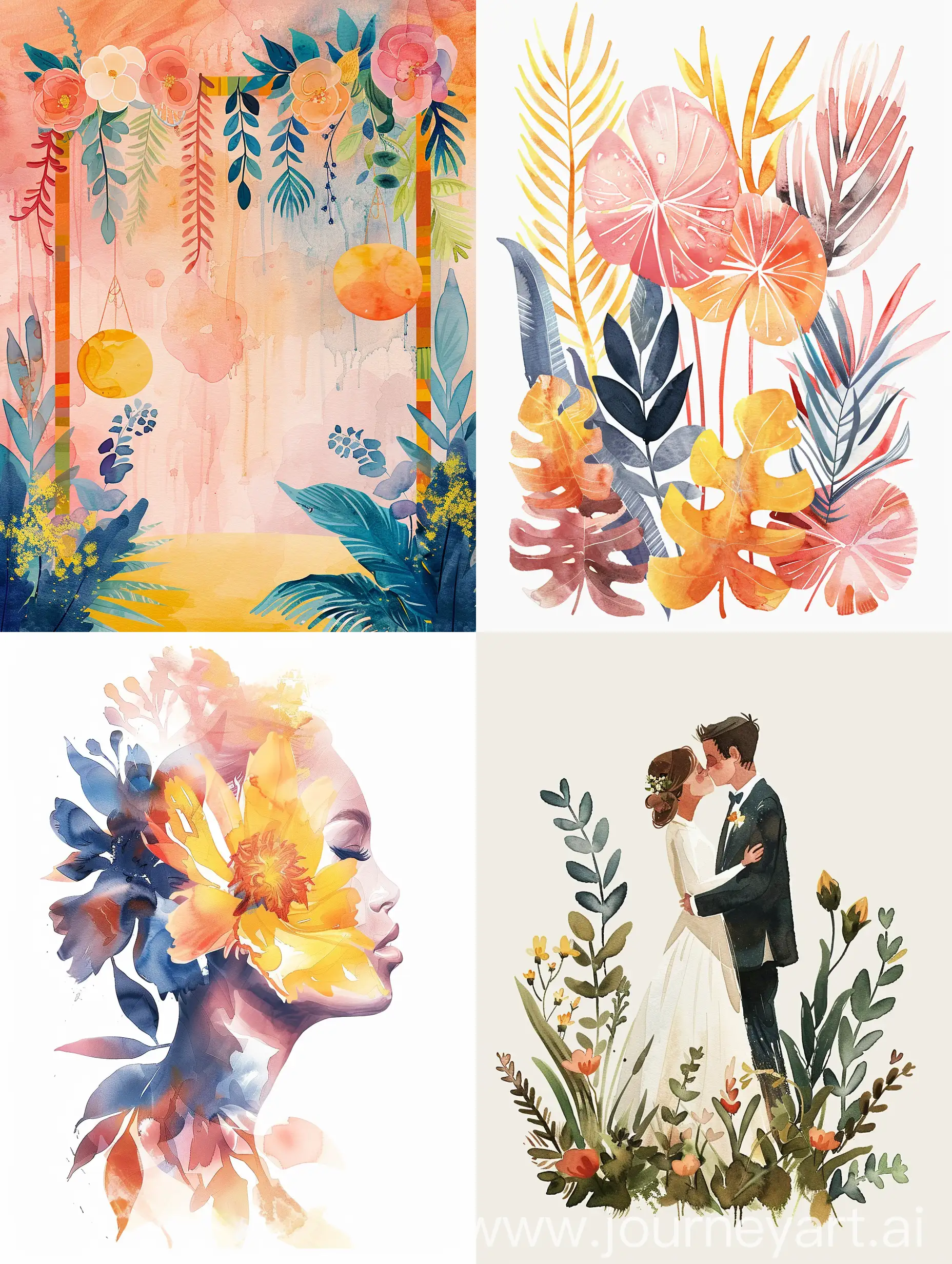 Summer-Wedding-Badges-Beautiful-Watercolor-Project-in-Lowbrow-Surrealism-Style
