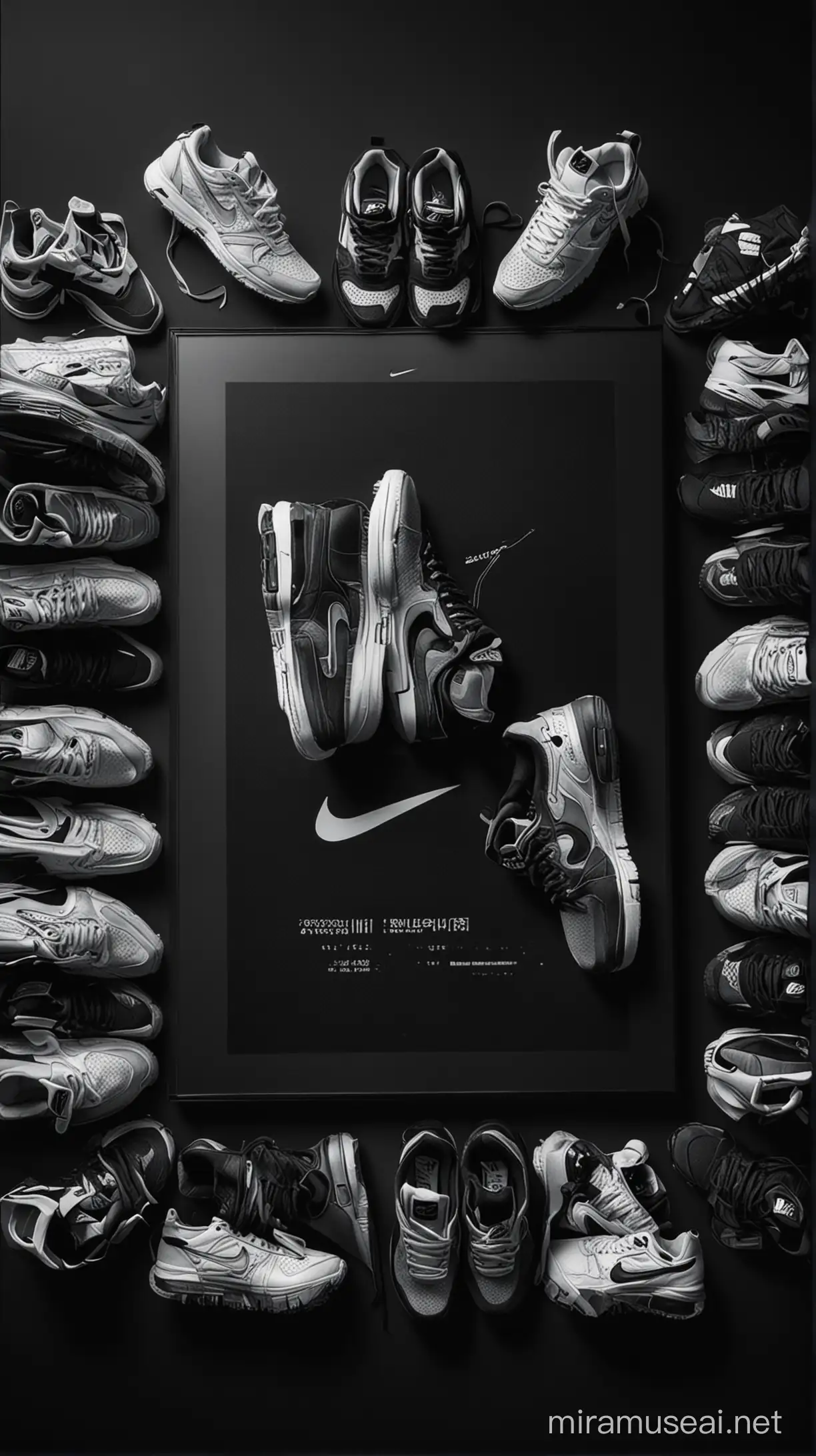Monochrome Nike Sneakers on Black Background