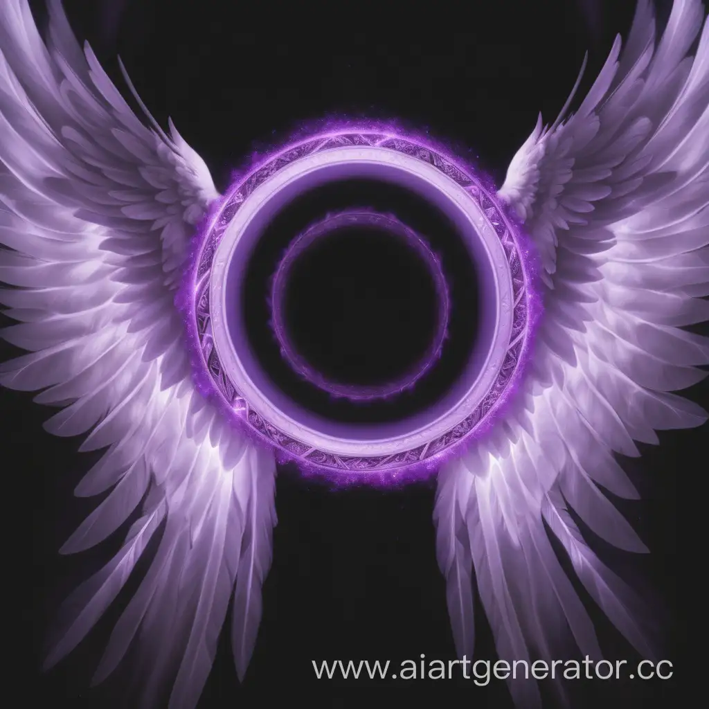 Фиолетовый, ангельский нимб парит, сзади него чёрный фон