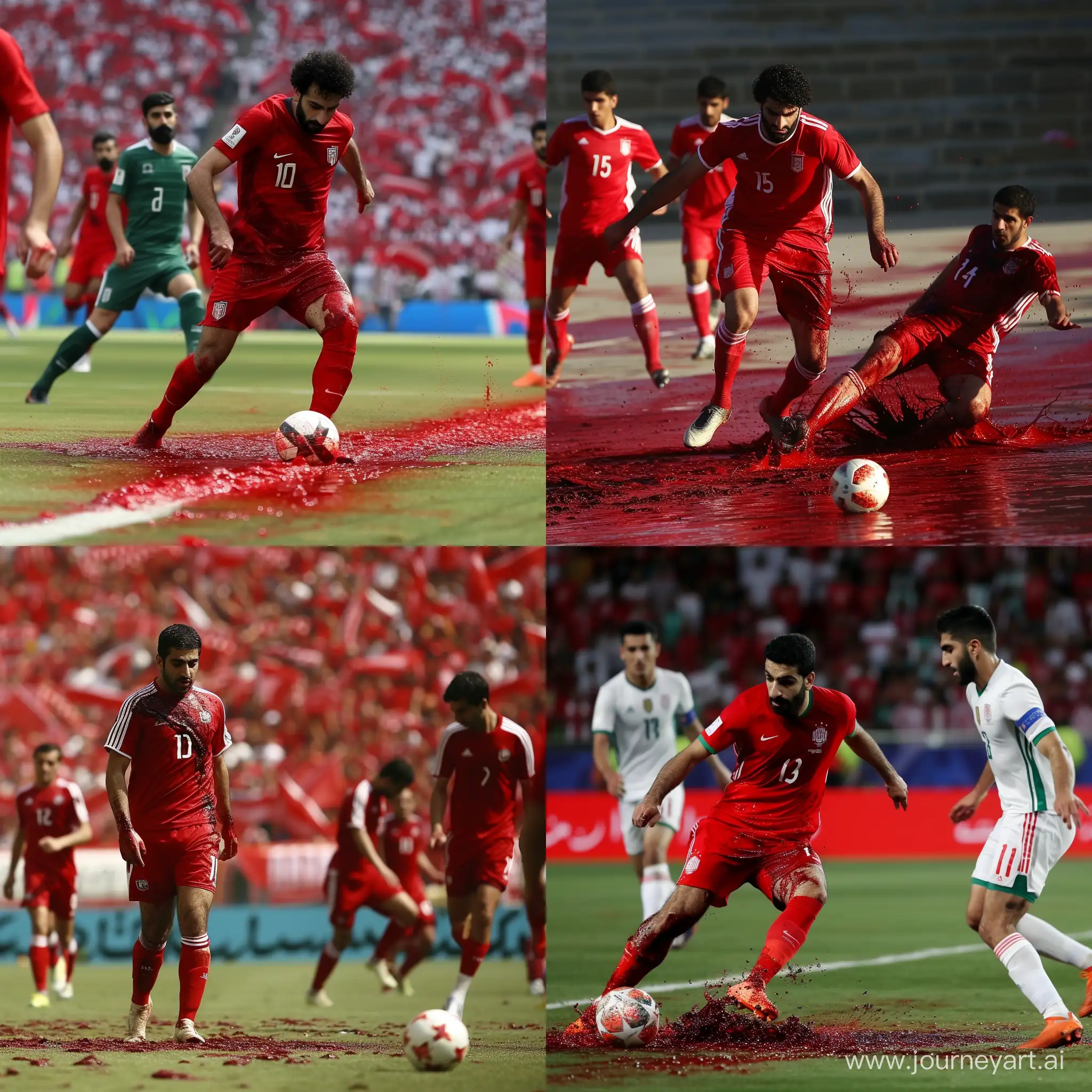  iranian national soccer team playing in blood field