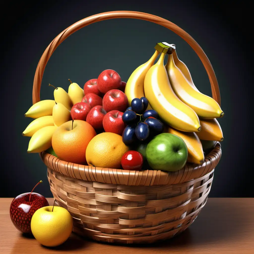 Assorted Fresh Fruits Arranged in a Wicker Basket Realistic Still Life Illustration