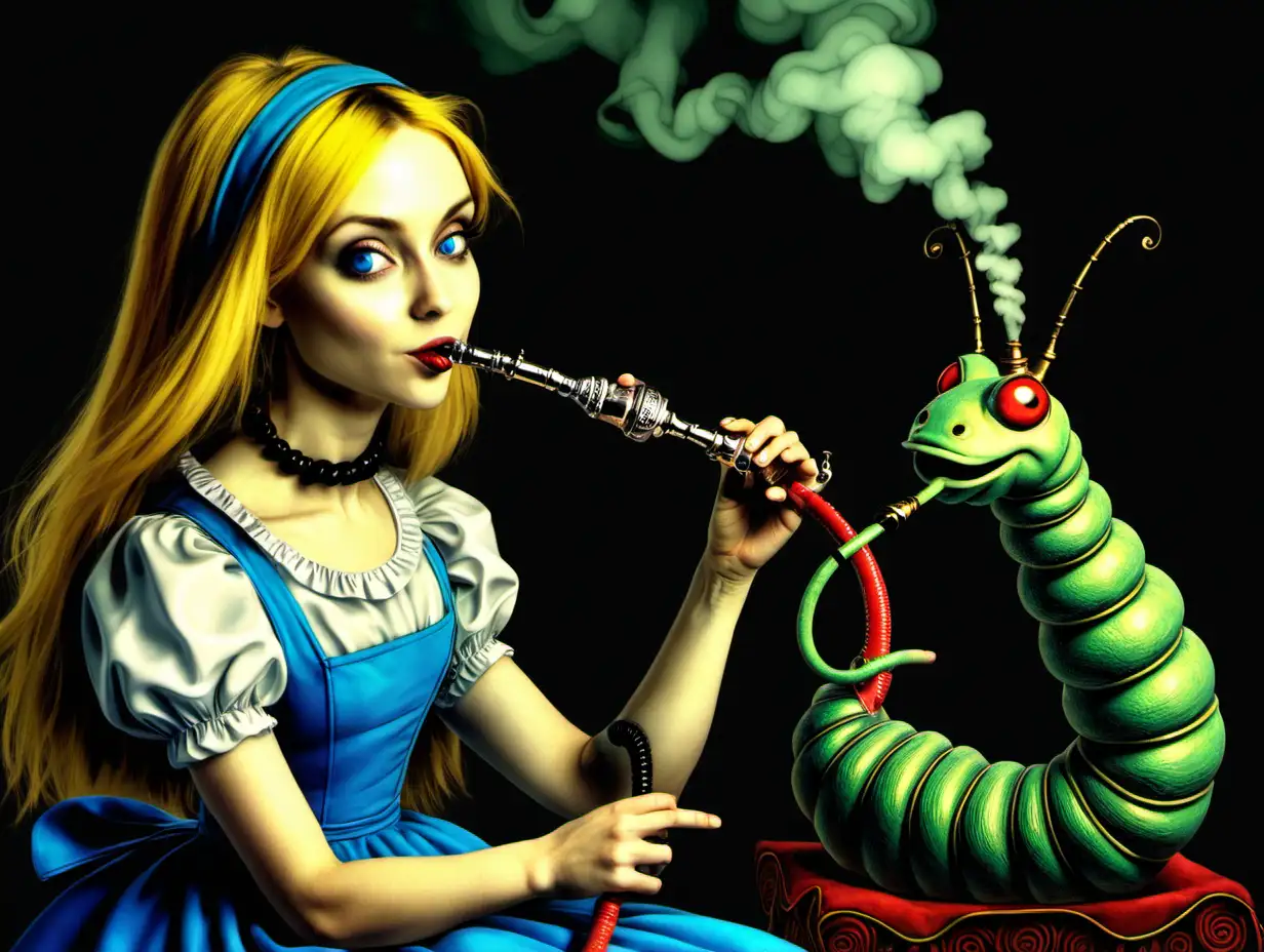 alice and a hookha smoking caterpillar