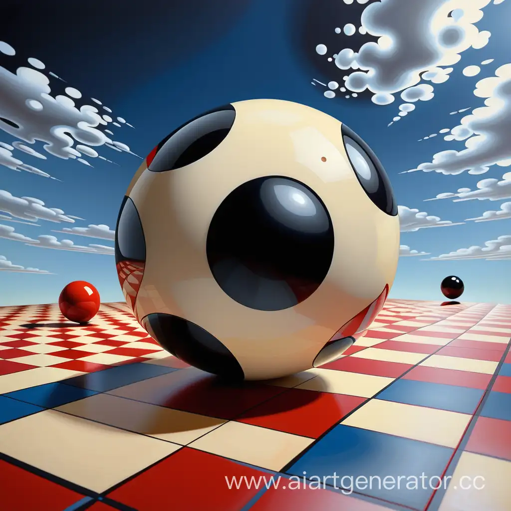 Surreal-Checkerboard-Ball-on-Vibrant-Geometric-Floor
