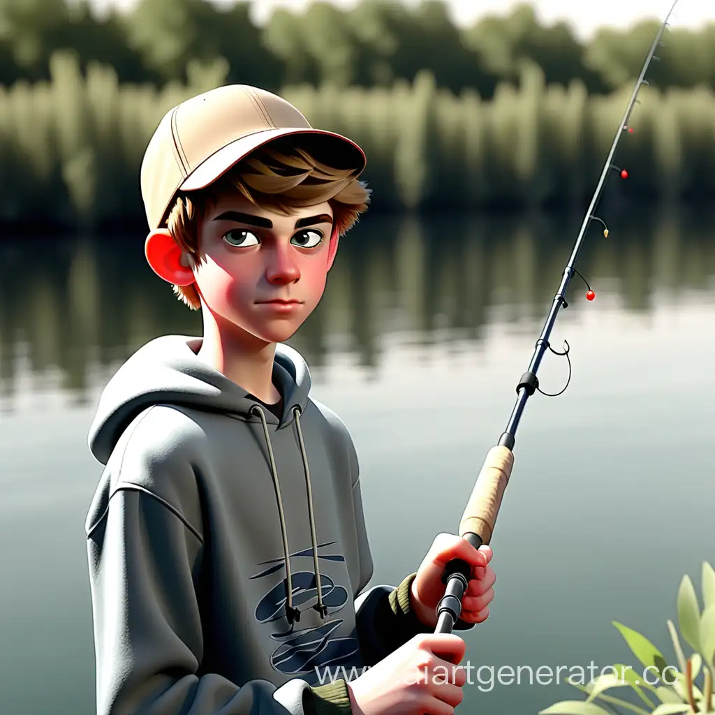 Adventurous-Teenage-Boy-Enjoying-Fishing-by-the-Lakeside