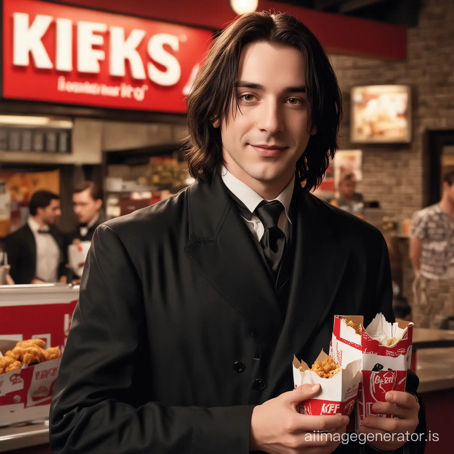 young and handsome Sirius Snape sells KFC in a restaurant