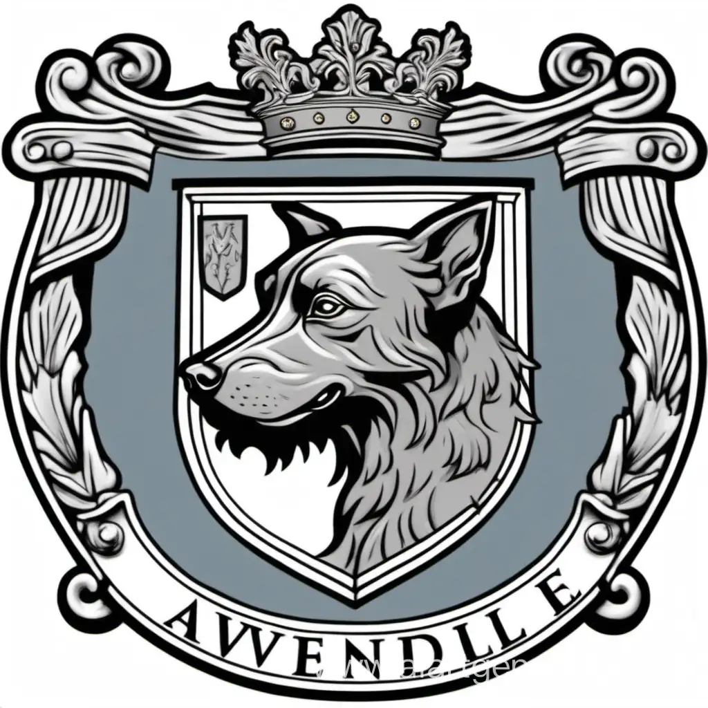 Герб города с названием "АвенДейл", на котором нарисована серая собачка