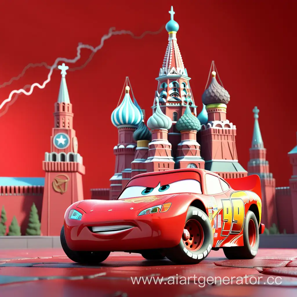 Молния мак куин в ссср на красном фоне и на фоне кремля