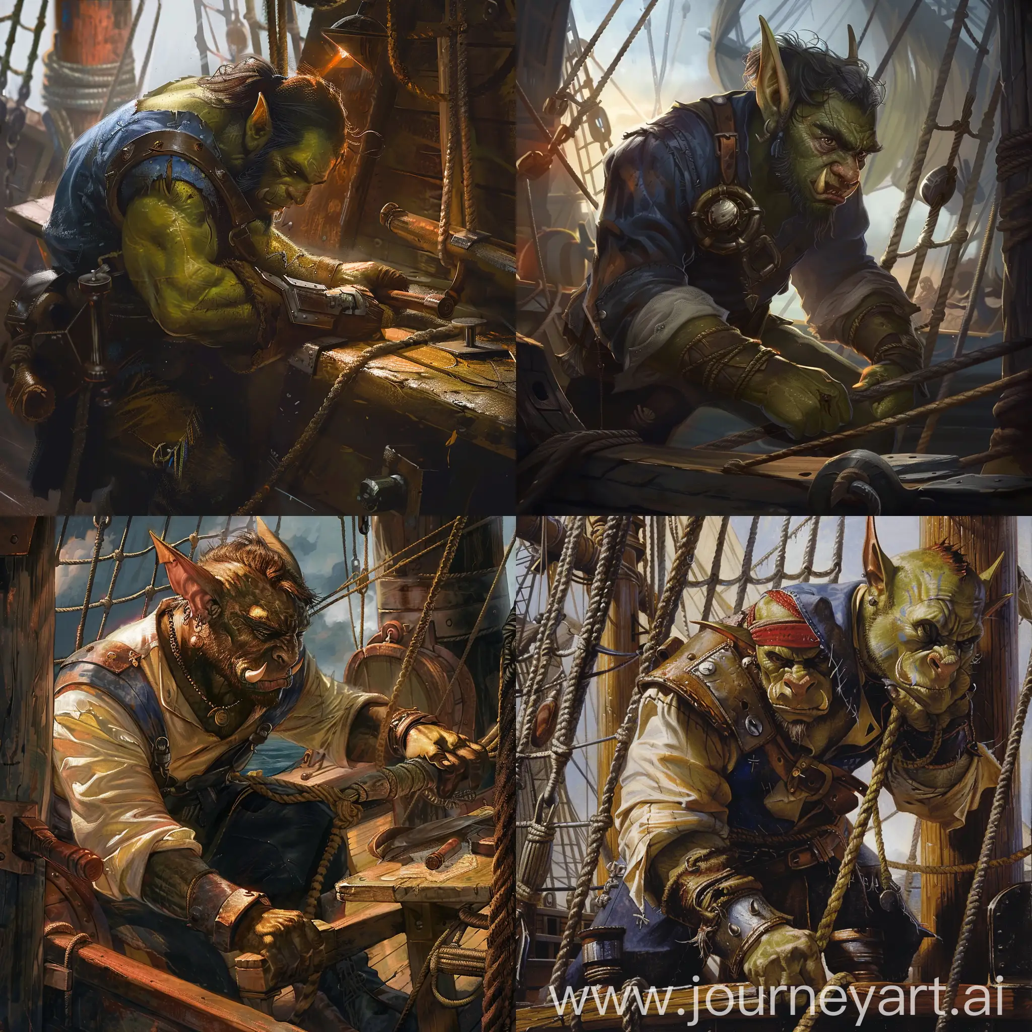 half-orc sailor working on a ship